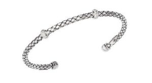 Alisa Silver Cuff Bracelet with 2 Diamond Rondells
