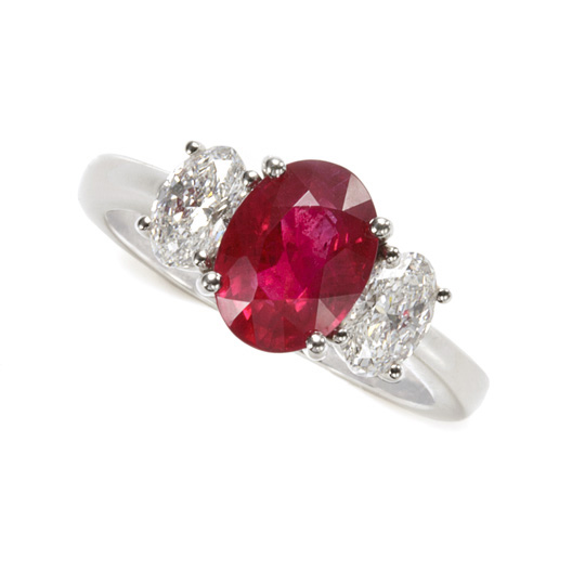 Ruby & Diamond Platinum Engagement Ring by Schwanke-Kasten Jewelers