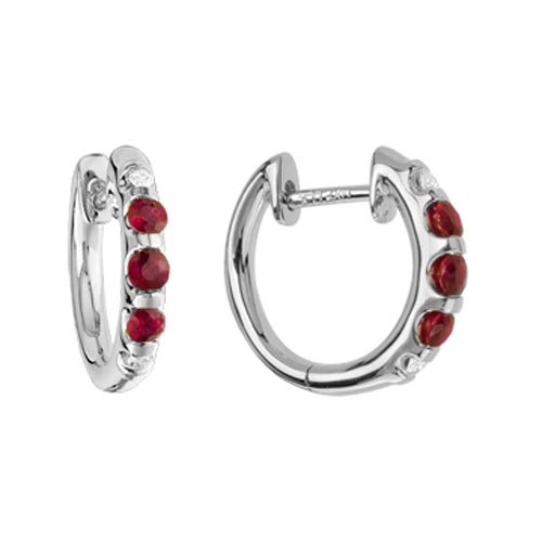 Spark Creations - White Gold Ruby & Diamond Hoop Earrings