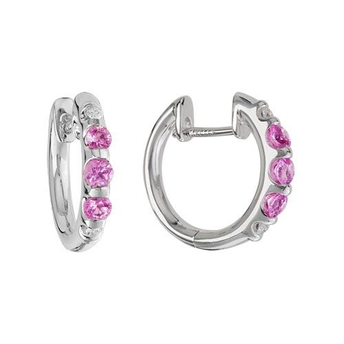 sapphire jewelry - schwanke-kasten jewelers hoop earrings with pink sapphires in 14k white gold