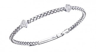 Sterling Silver Woven Bracelets with Two Diamond Rondels by Alisa Designs