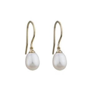 14k Yello Gold Pearl Hook Earrings