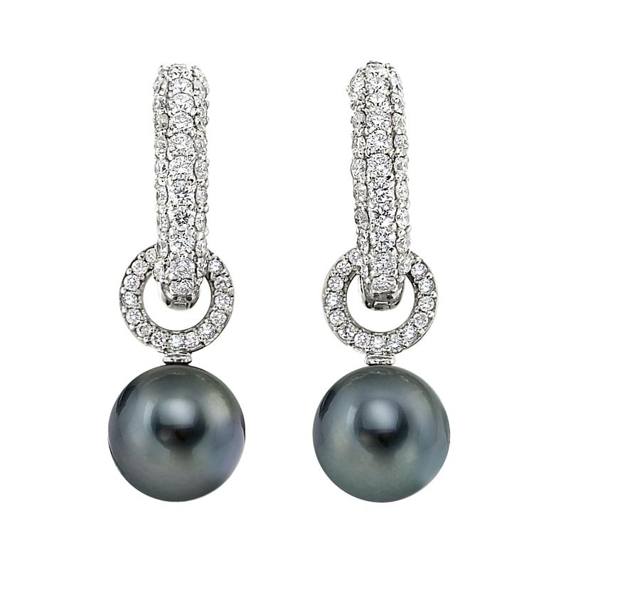 Tahitian Diamond Pearl Dangle Earrings from Schwanke-Kasten Jewelers